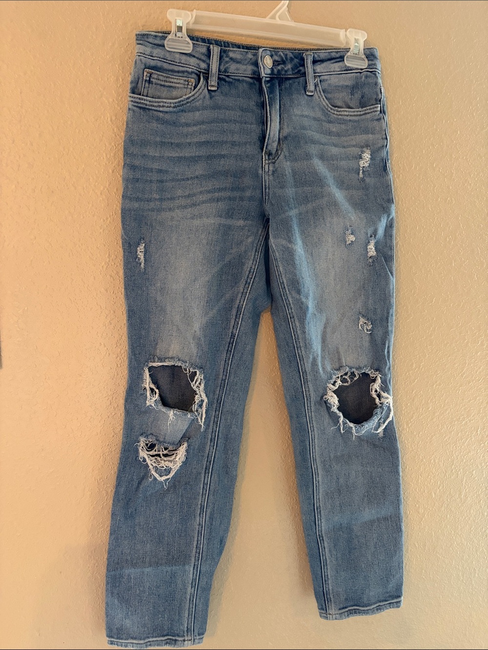 Women's Light Blue Distressed Boyfriend Jeans